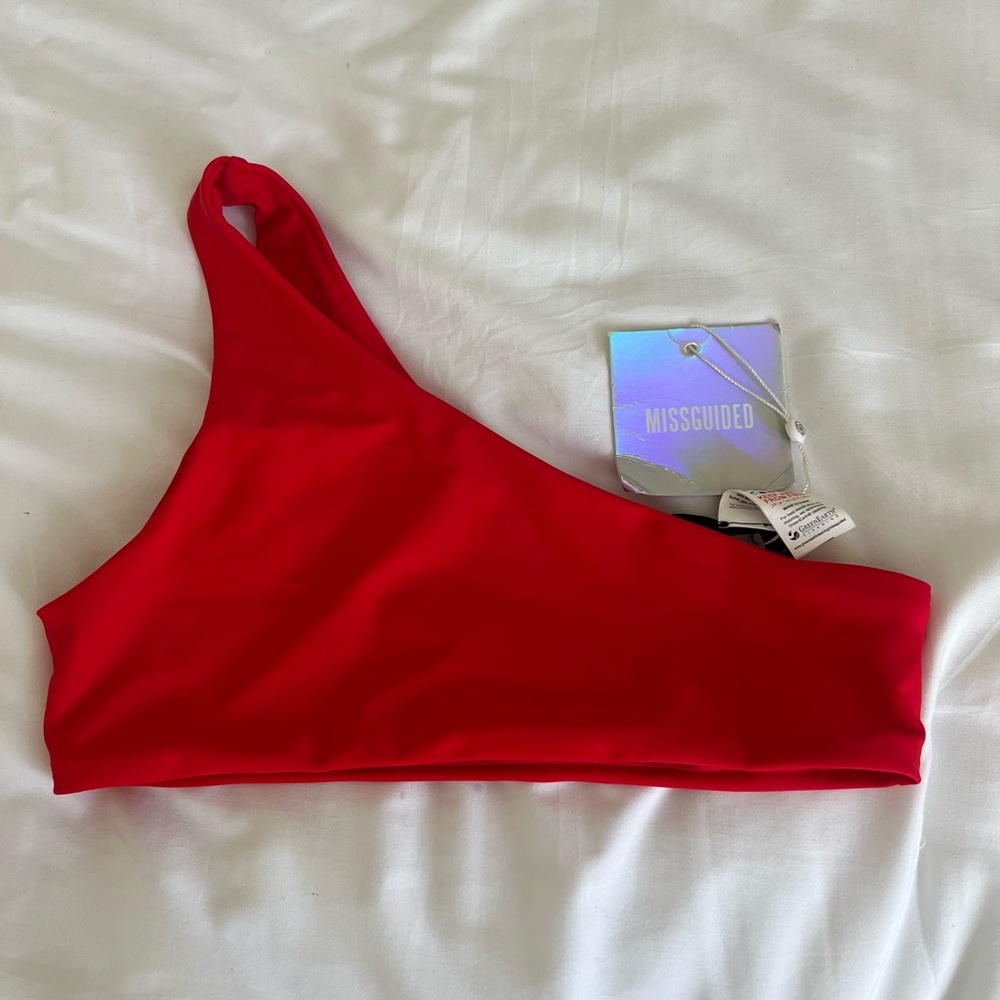 One shoulder sexy red bikini top